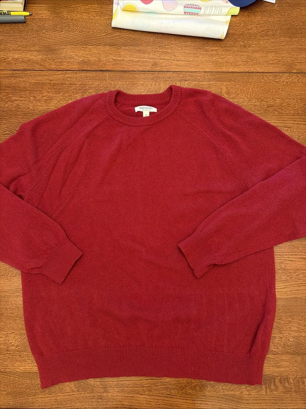 Goodthreads XXL Sweater 100% Lambswool Crewneck Raglan Sleeve Red Knit